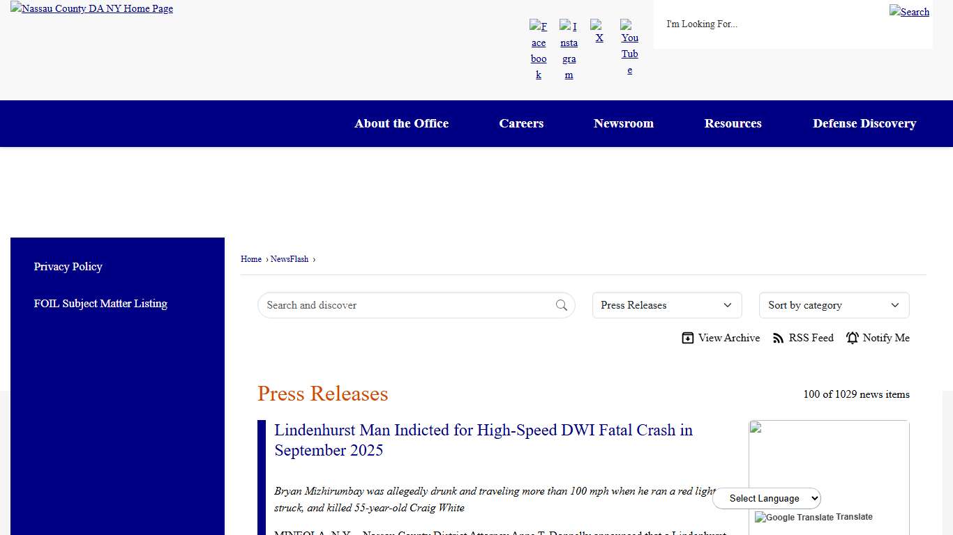 News Flash • Nassau County DA,NY